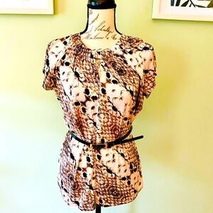 Stylish Women's Animal Print Belted Top Size Medium